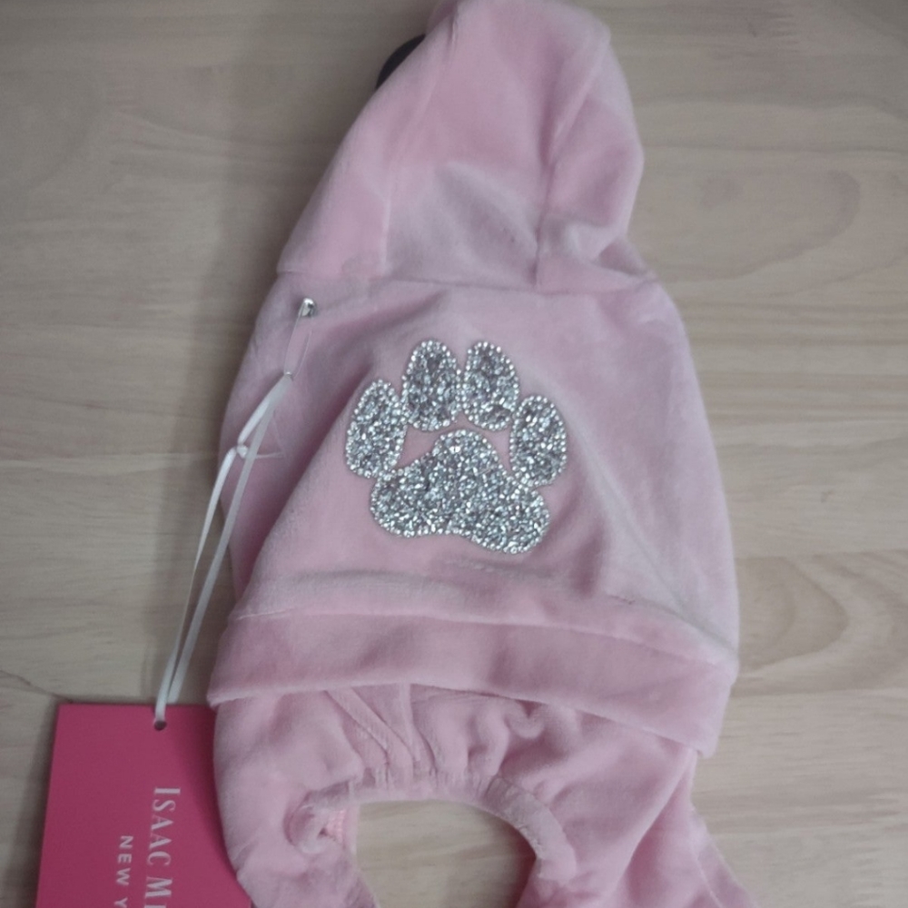Isaac Mizrahi Pink Shimmer Dog Hoodie Velour Tracksuit Puppy Couture Y2k